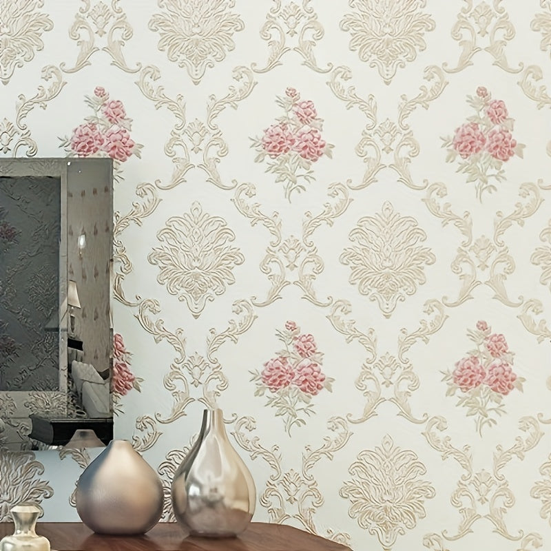 Glowhance Floral Wallpaper Roll, Pre-Pasted Non-Woven Luxurious Style Wall Covering