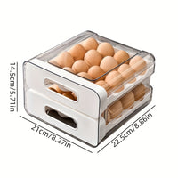 Large 32-Grid Transparent Double-Layer Egg Storage Box with Drawer