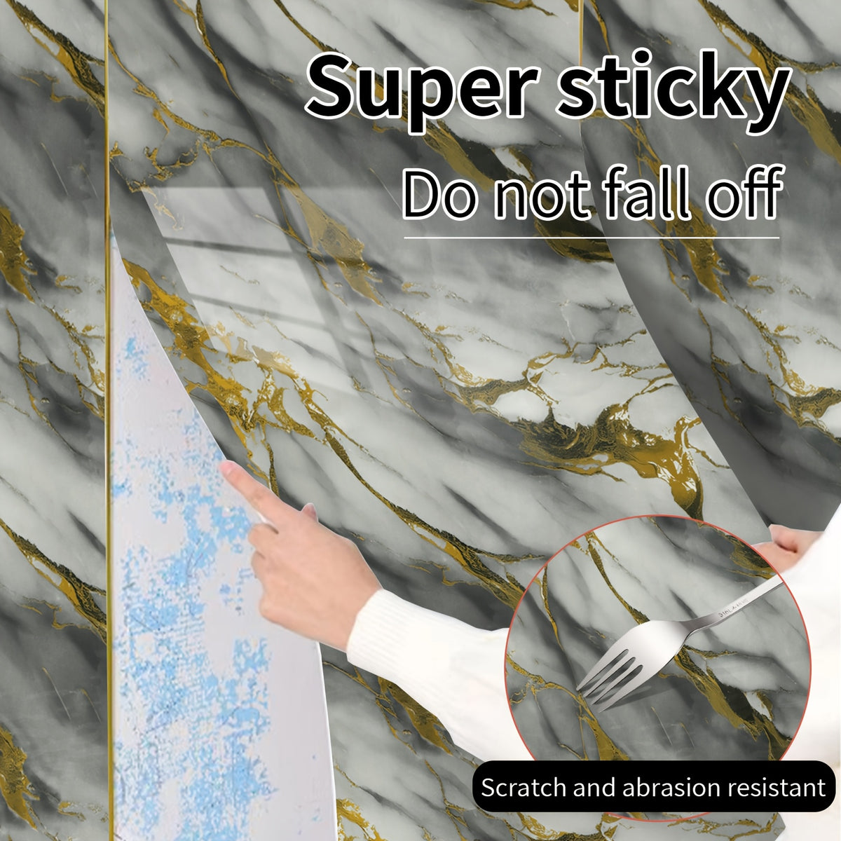 Marble Pattern Self-Adhesive Wallpaper, Detachable Foam Aluminium Backed Sticker