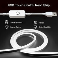 Flexible USB-Powered LED Neon Strip Lights - Energy-Saving with Touch Control