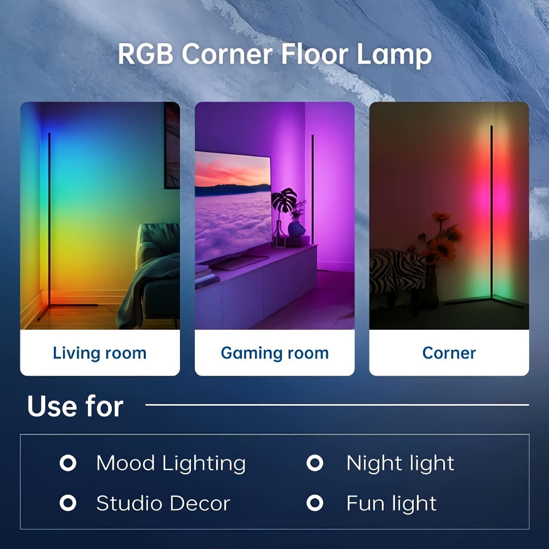 RGB LED Corner Floor Lamp with Remote, USB Powered - Adjustable Height