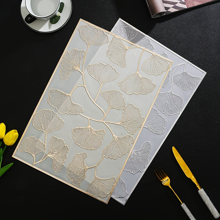 [4/6/8pcs Ginkgo Leaf Pattern Placemats] 1pc/4pcs/6pcs/8pcs Ginkgo Leaf Pattern PVC Placemats, Waterproof, Stain-Resistant, Heat-Resistant, Washable Table Mats for Home, Kitchen, Hotel, Restaurant Decor