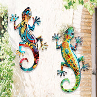 Large Metal Gecko Wall Decor with Handcrafted Floral Lizard Design - 2pcs