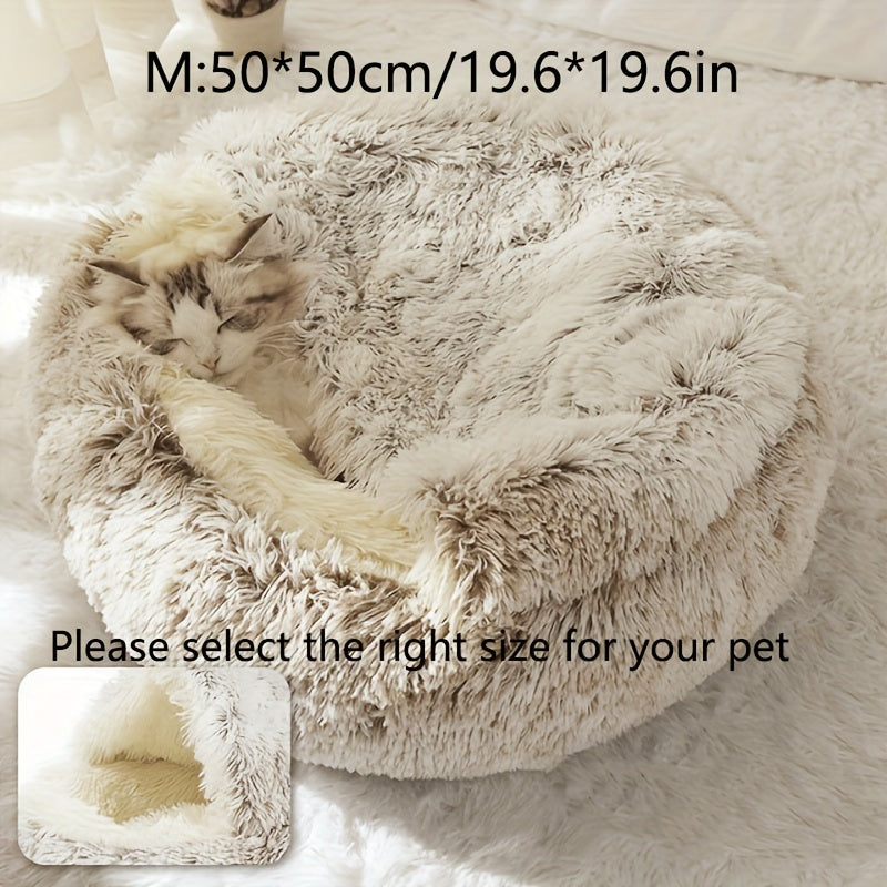 Luxurious Plush Hooded Donut Pet Bed for Cats & Small Dogs