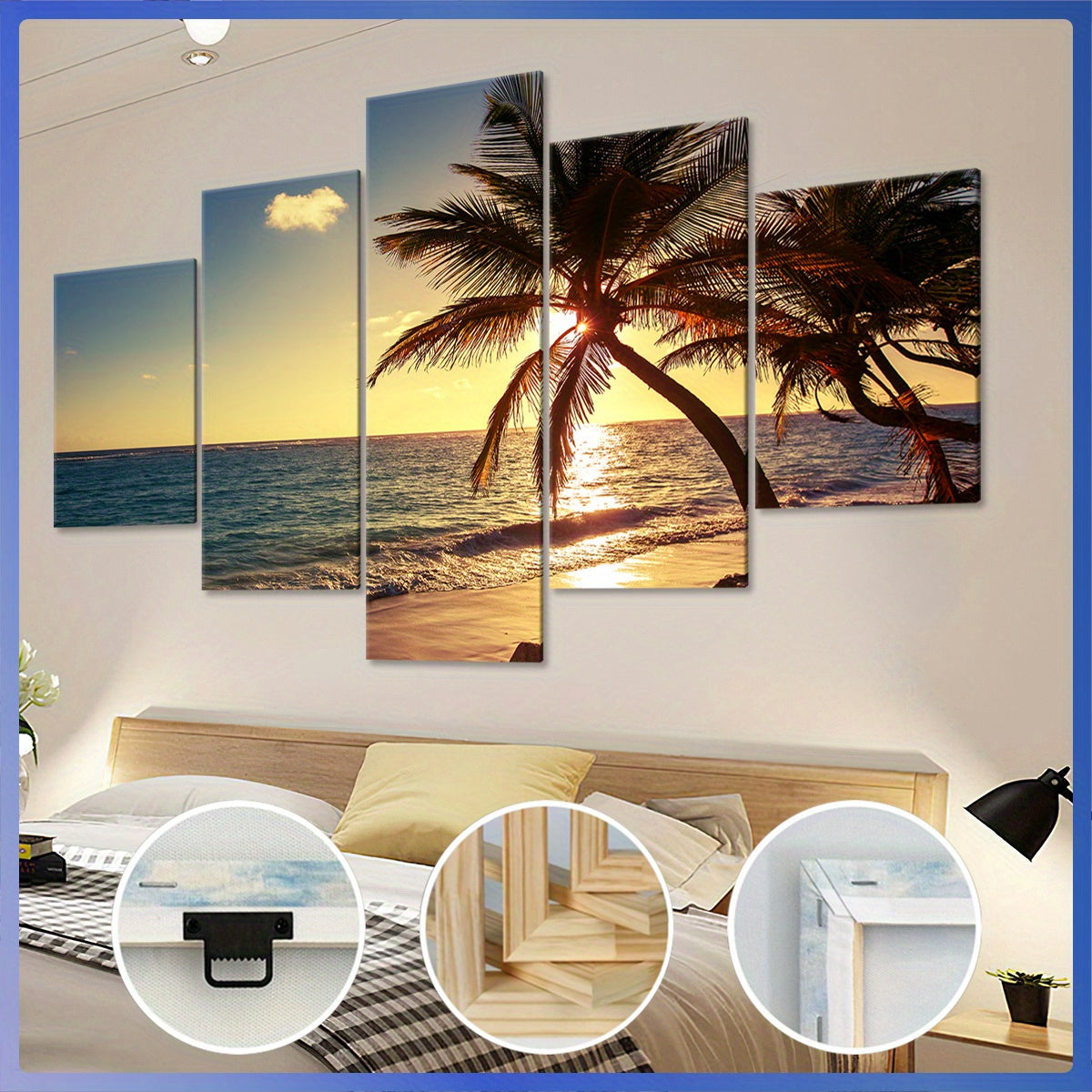 Wooden Framed Canvas, Island Scenery - 5pcs