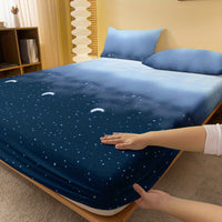 Starry Night Brushed Fitted Sheet - Soft, Breathable Polyester Bedding for Bedroom & Guest Room, Deep Pocket Design, Machine Washable