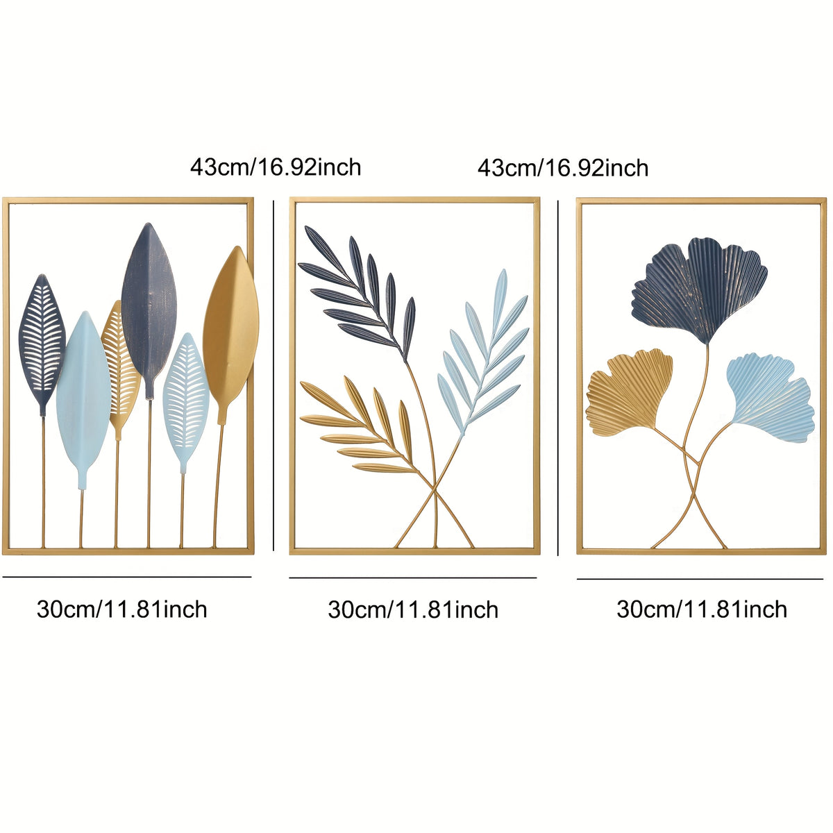 Colorful Leaf Metal Wall Art - Nordic Luxe Iron Plant Decor - 3pcs Set