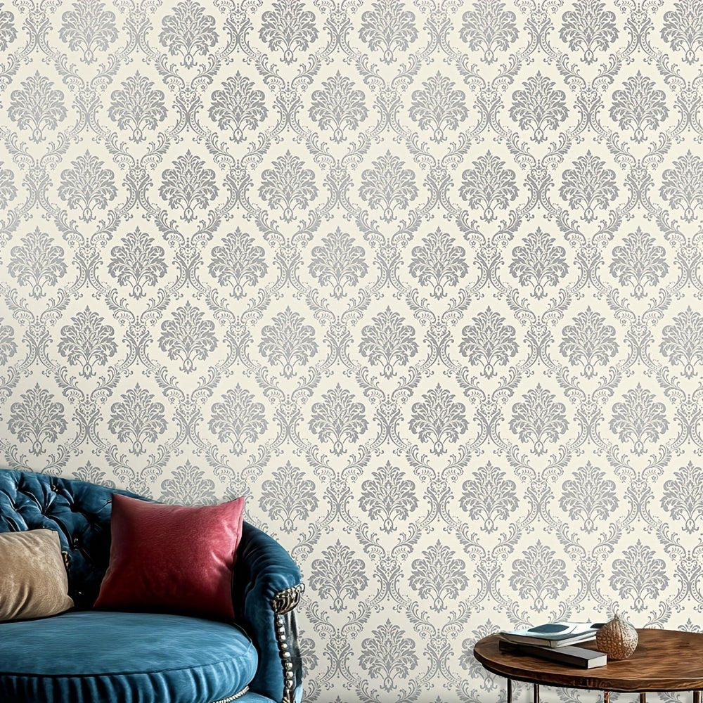 Easy Peel & Stick Silvery Damask Wallpaper