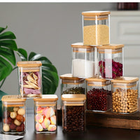 10-Piece Square Glass Spice Jars Set with Measuring Spoon