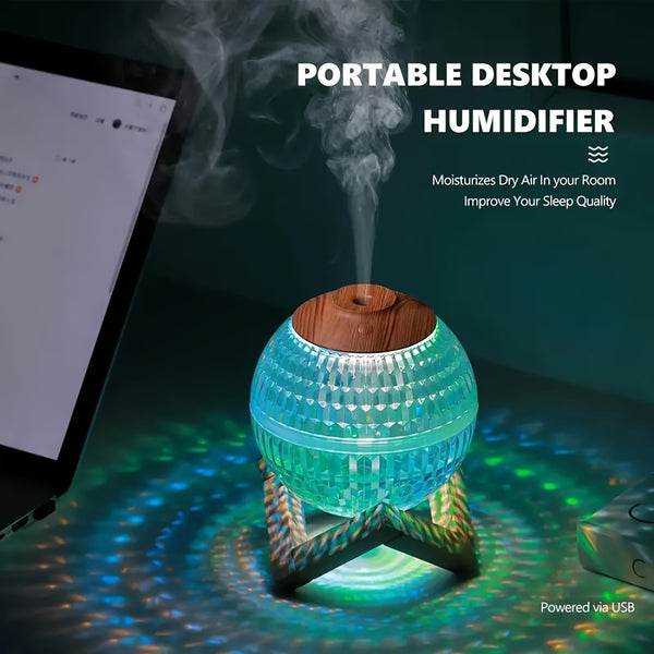 Luxury Crystal Colorful USB Humidifier with 350ml Capacity - Quiet, High-Capacity Nano Mist Air Purifier for Romantic Ambiance & Hydration, Battery Not Included, Air Humidifier