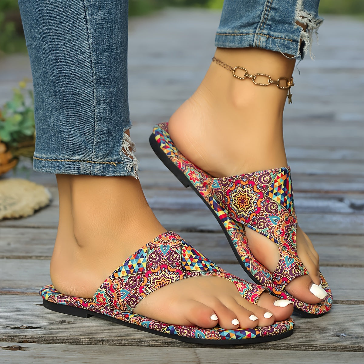 Bohemian Flower Pattern Slide Sandals