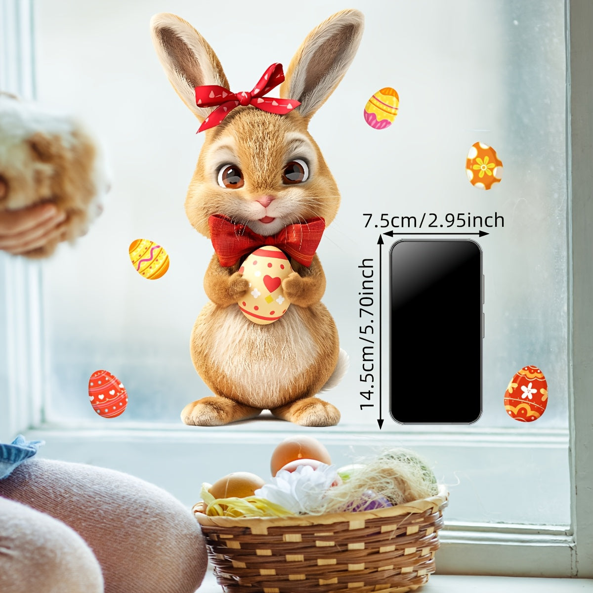 Easter Bunny & Egg Double-Sided Electrostatic Glass Window Cling