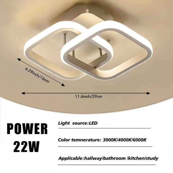 1pc Warm White / Three-color Changing Light Square Design Ultra-thin Anti-flicker Modern Nordic Ceiling Lamp Double Ring Chandelier / Geometric Combination Lamp / Living Room Main Lamp / Bedroom Decorative Lamp / Restaurant A