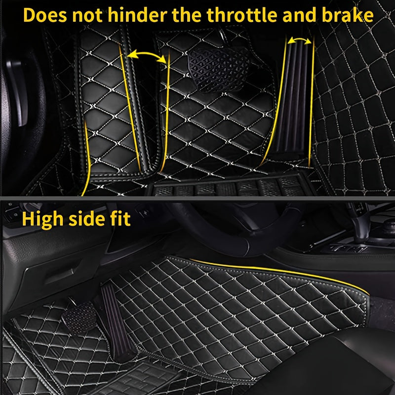 Luxury PU Leather Car Floor Mats - All-Weather Protection, Diamond Quilted Design
