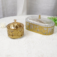 Elegant Metal Tray Set, Oval Castle Pattern Engraved  - 3pcs