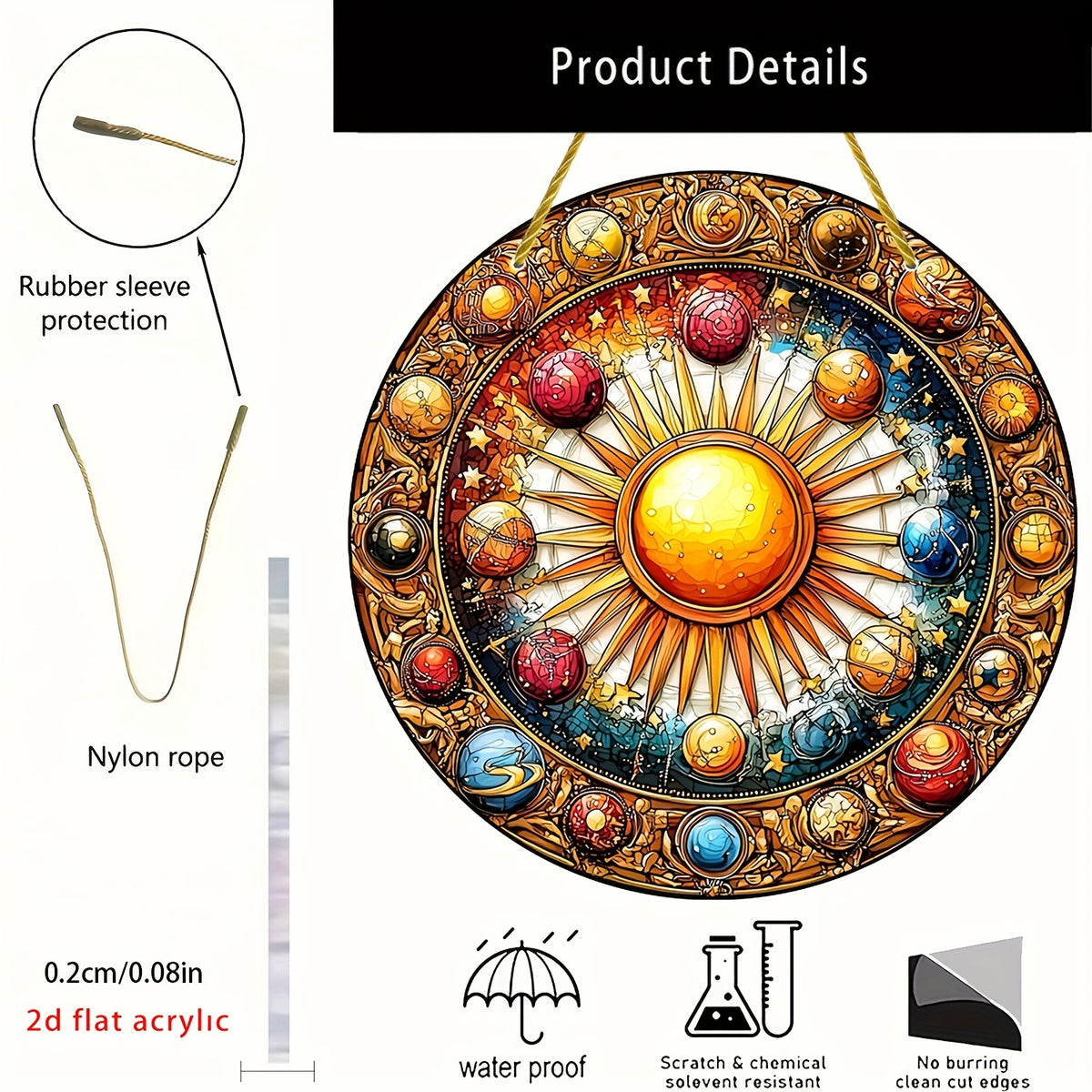 Cosmic Sun Catcher, 2D Flat Acrylic Planet Pendant