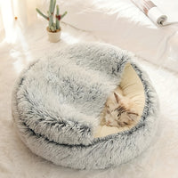 Luxurious Plush Hooded Donut Pet Bed for Cats & Small Dogs