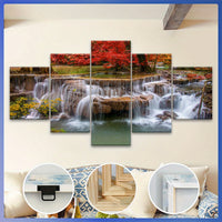 Wooden Framed Canvas, Jungle And Stream Theme Poster - 5pcs