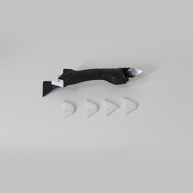 1 Set 3-in-1 Silicone Caulking Tool with Stainless Steel Head, Sealant Cleaner, Grower Scraper, and Glue Board with 5 Interchangeable Pads
