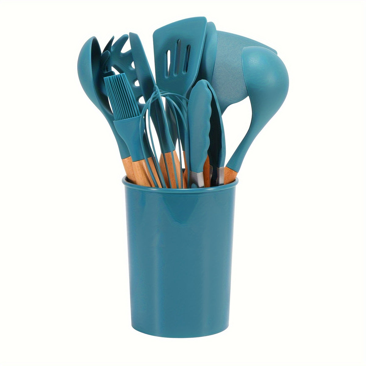 12pcs Silicone Kitchen Utensil Set with Wooden Handles