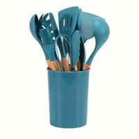 12pcs Silicone Kitchen Utensil Set with Wooden Handles