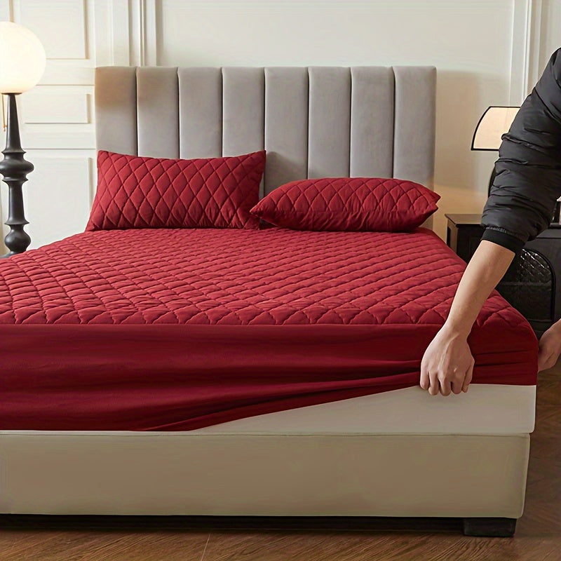 1pc Layered Solid Color Waterproof Mattress Protector (Without Pillowcase And Pillow Insert) Soft And Comfortable Mattress Cover Bedroom Guest Room Bedding Waterproof Mattress Protector Room Bedspread Non-slip All-inclusive P