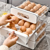 Large 32-Grid Transparent Double-Layer Egg Storage Box with Drawer