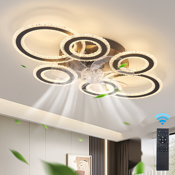 Modern Adjustable Ceiling Fan Light with Remote Control - 6 Brightness Levels, ABS/Acrylic/Metal Design, Mold-Resistant, Ideal for Living Room, Office, Bedroom, Kitchen, Fan for Bedroom, Perfect for Christmas Gifts, Holiday O