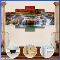 Wooden Framed Canvas, Jungle And Stream Theme Poster - 5pcs