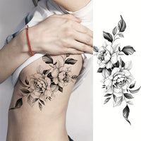 Black Sketch Peony Flower Temporary Tattoo - 1 Sheet