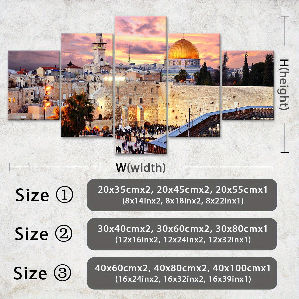 Wooden Framed Canvas, The Urban Landscape Of Jerusalem Theme Poster - 5pcs