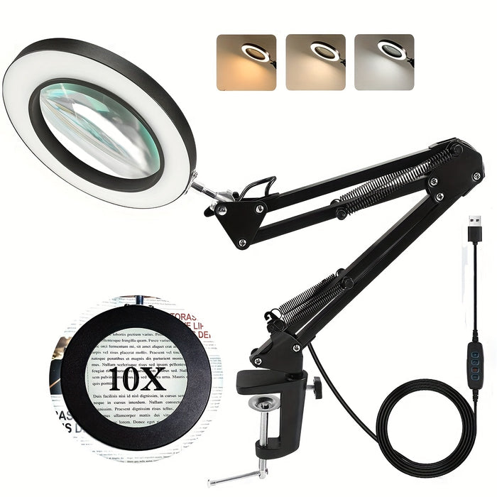 LED Lighted Magnifying Glass with Stand - Dimming, Flexible Arm, 360° Adjustable Head