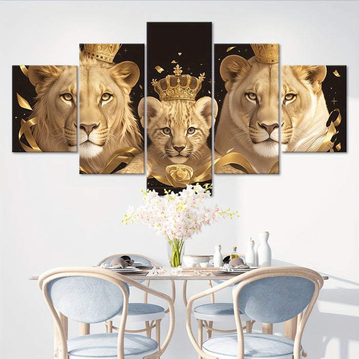 Art Deco Lion Family Canvas Wall Art Set - 5pcs