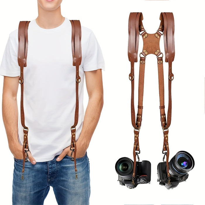 Leather Dual Camera Harness, Professional Photographer Adjustable Shoulder Straps