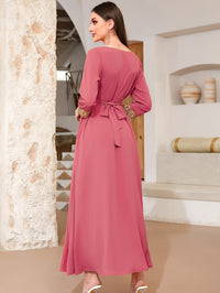 Ramadan Lace Trim V Neck Kaftan, Elegant Long Sleeve Maxi Dress, Women's Clothing
