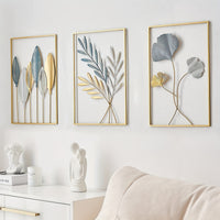 Colorful Leaf Metal Wall Art - Nordic Luxe Iron Plant Decor - 3pcs Set
