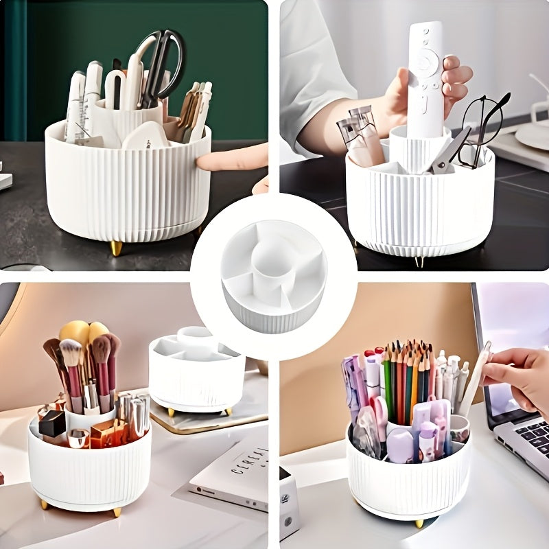 Luxury 360-Degree Rotating Makeup Organizer with 5 Compartments - Hypoallergenic, Durable Plastic Storage for Brushes, Lipsticks & More - Easy Install, Polished Finish