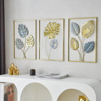Colorful Leaf Metal Wall Art - Nordic Luxe Iron Plant Decor - 3pcs Set