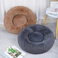 Donut-Shaped Plush Cat Bed, Soft Polyester Fleece, Non-Skid Bottom