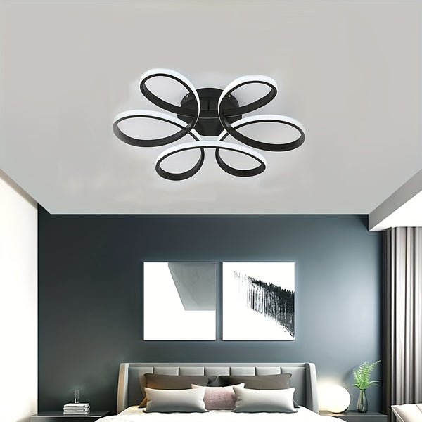 Modern Flower-Shaped LED Ceiling Light, 75W, 3-Color Changing (3000/4500/6000K), Black/White, Hardwired with Button Control, Matte Metal Finish, Silicone Shade, Perfect for Living Room, Bedroom, Kitchen, Office, or Commercial