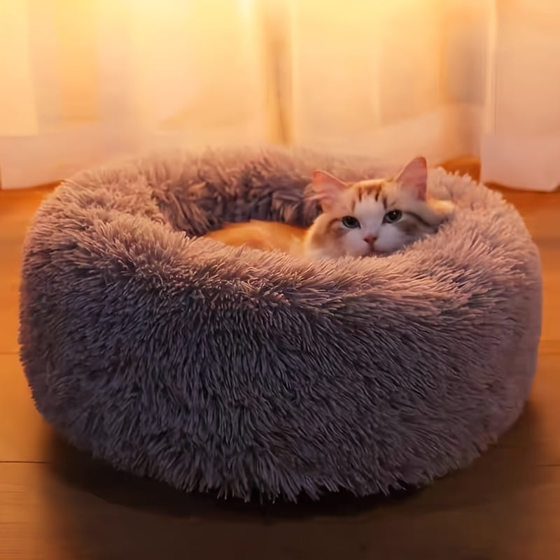 Cozy All-Season Cat Bed with Non-Slip Bottom, Round Polyester