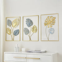 Colorful Leaf Metal Wall Art - Nordic Luxe Iron Plant Decor - 3pcs Set