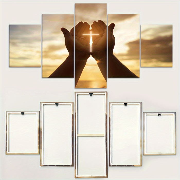 Wooden Framed Canvas Poster - Prayer Hand Canvas - 5pcs