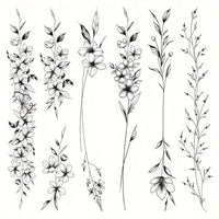 Temporary Tattoos - Long Flowers Vine Leaves Plant Designs - 12 Sheets