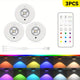 Remote RGB Puck Lights: Rechargeable, Remote+Manual - 3-Pack