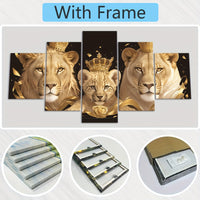 Art Deco Lion Family Canvas Wall Art Set - 5pcs