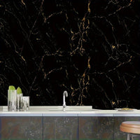 1 Roll Black Gold Marble Textured Self-Adhesive Waterproof Wallpaper, Heat-Resistant Kitchen Wall Covering, Easy Peel & Stick Vinyl Film for Furniture/Tabletop/Room Decor Renovation