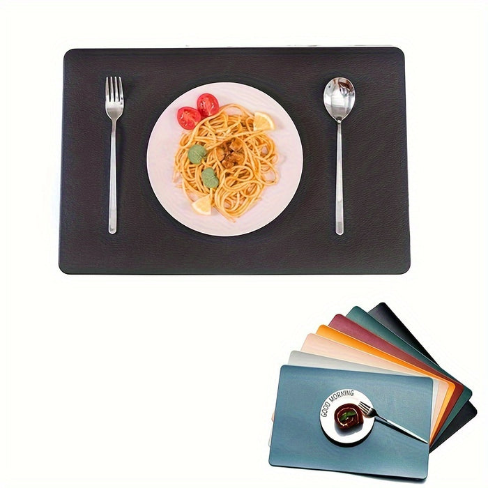 Luxury Faux Leather Placemats Set of 6, Solid Color Rectangle Non-Slip Heat-Resistant Dining Table Mats for Christmas, High-End European Style for Home, Restaurant, Cafe - Easy Clean Woven Table Mats