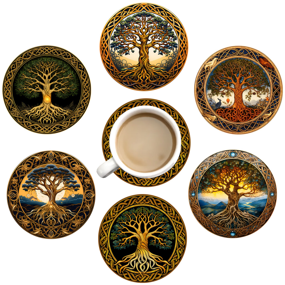 Tree of Life Wooden Coaster Set - 6pcs