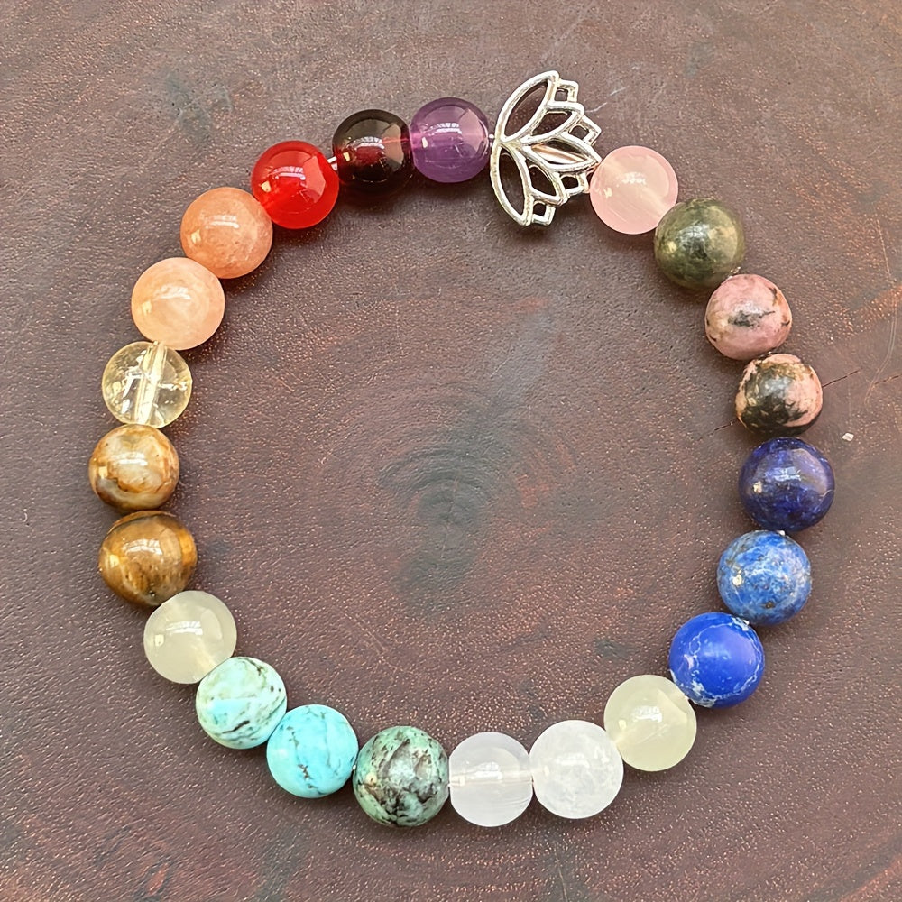 Bohemian Lotus Chakra Stretch Bracelet with Natural Gemstones